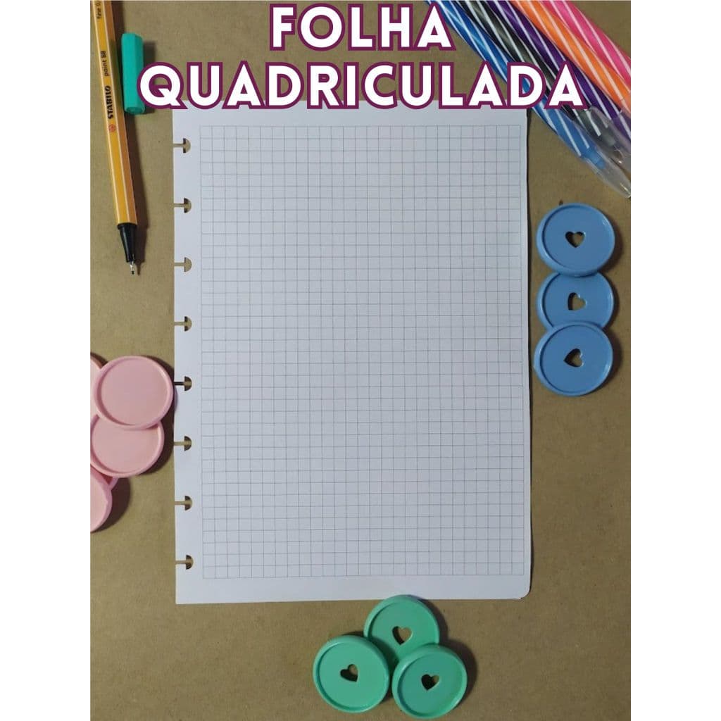 Refil de Folhas Caderno Inteligente/Caderno de Discos -Quadriculado - Vários Tamanhos -Folha Offset 90g Papel Offset 90g