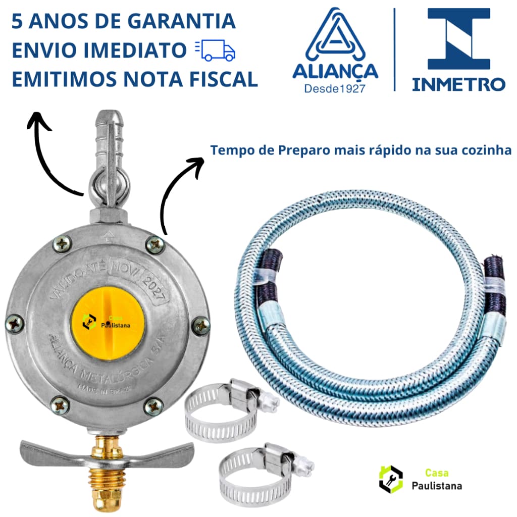 3m Mangueira Gás Metal + Registro Aliança 506/01 p/ Cozinha