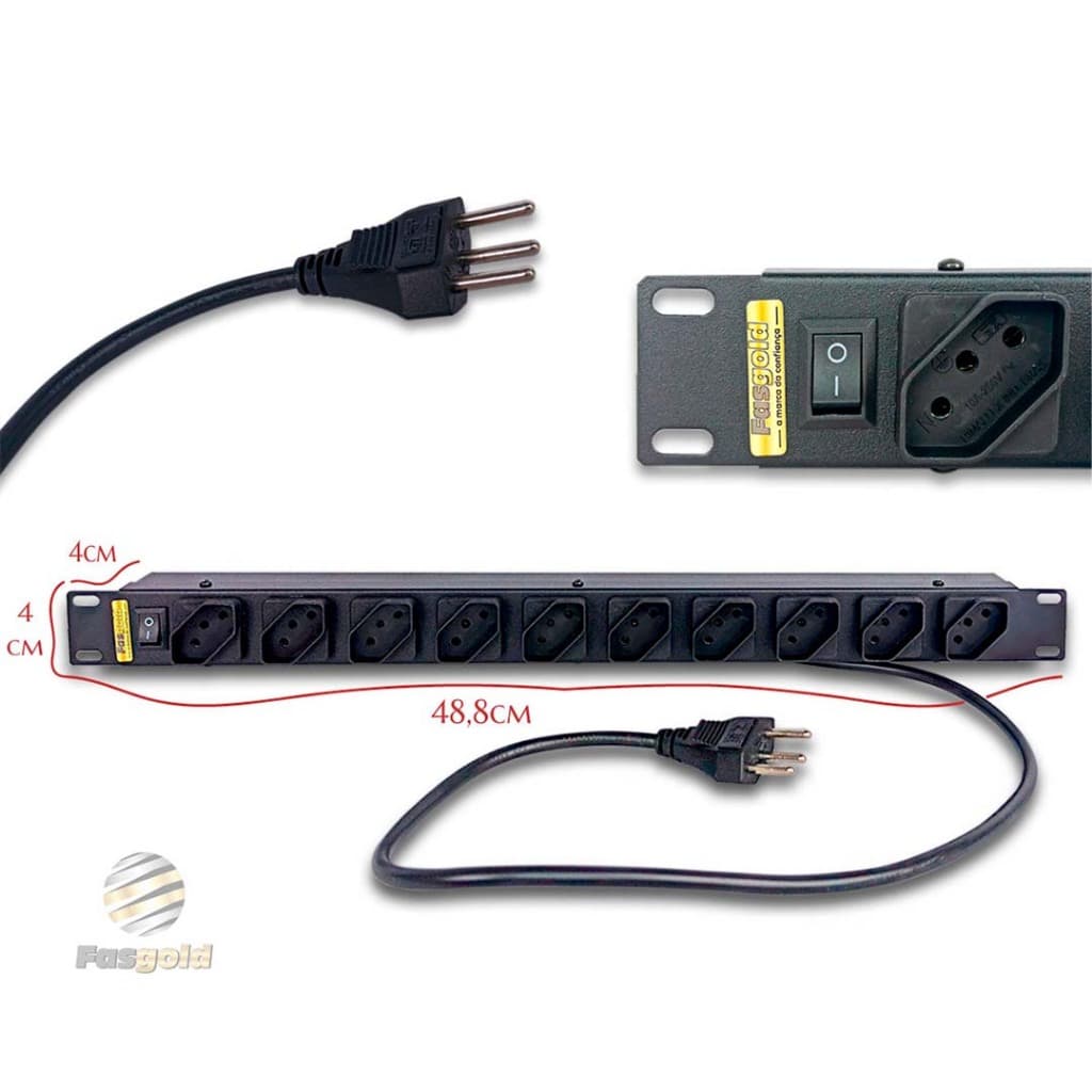 FILTRO DE LINHA RÉGUA PARA RACK 19 COM 10 TOMADAS 3 POLOS