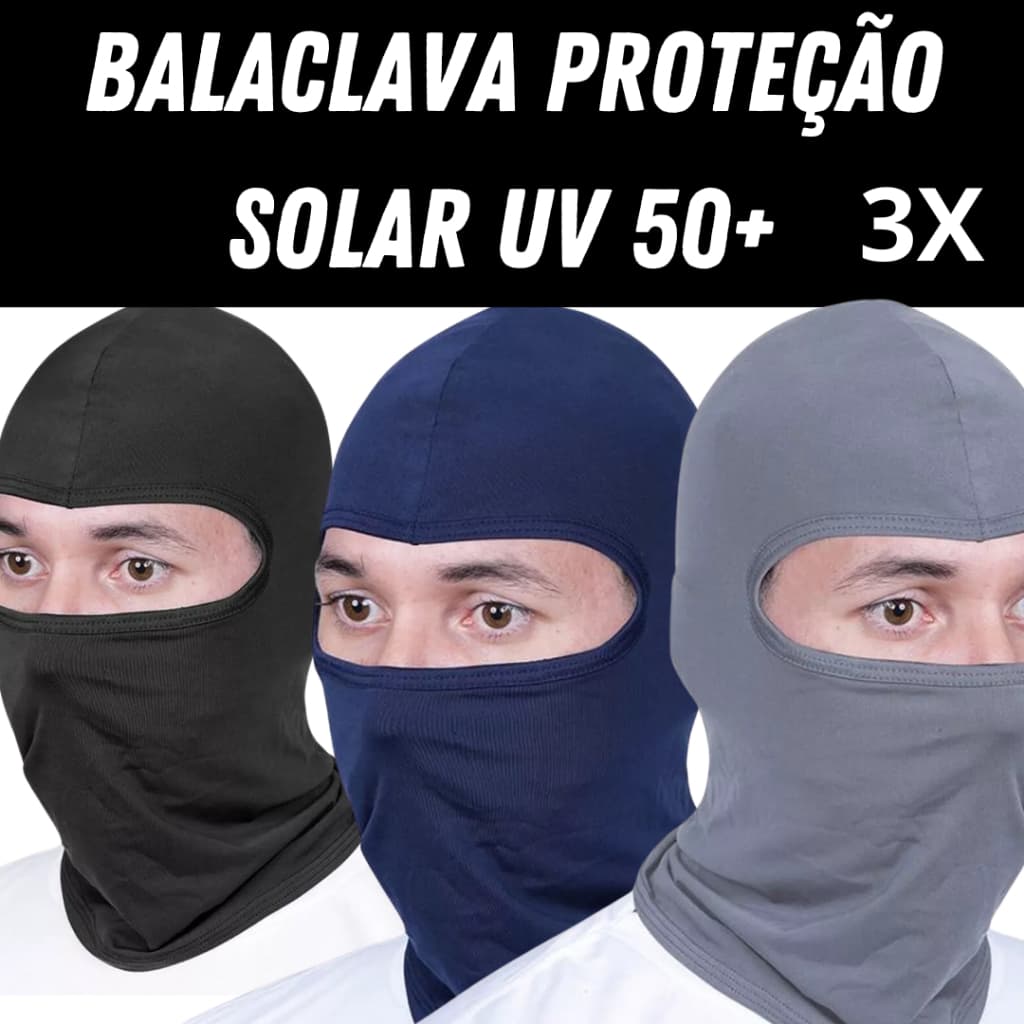 3 Toucas Ninja balaclava Preta - toca - Proteção solar de Rosto - Uv 50+