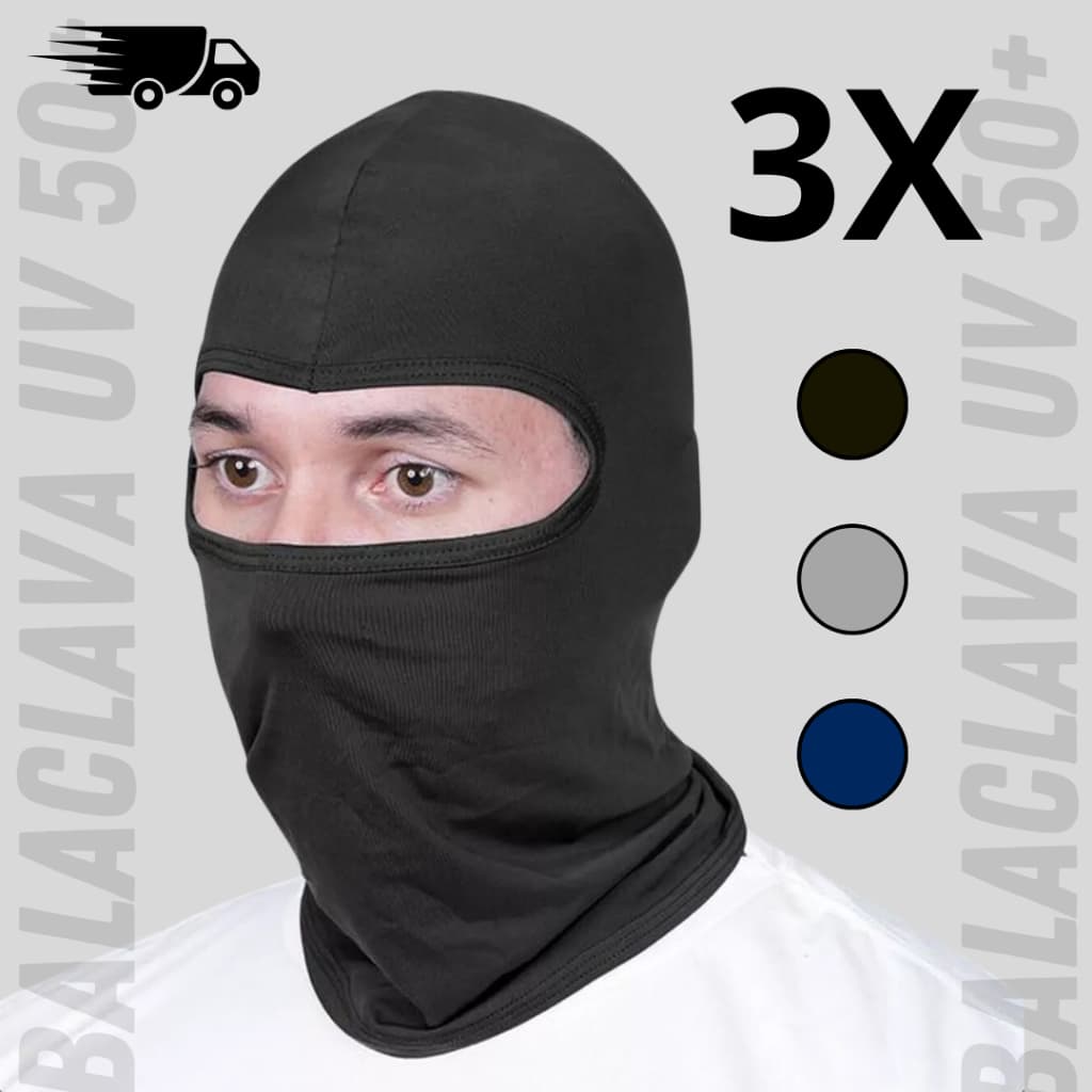 Kit 3 Touca Ninja Balaclava Toca UV+50 Proteção Solar Térmica Motoqueiro Motoboy touca preta