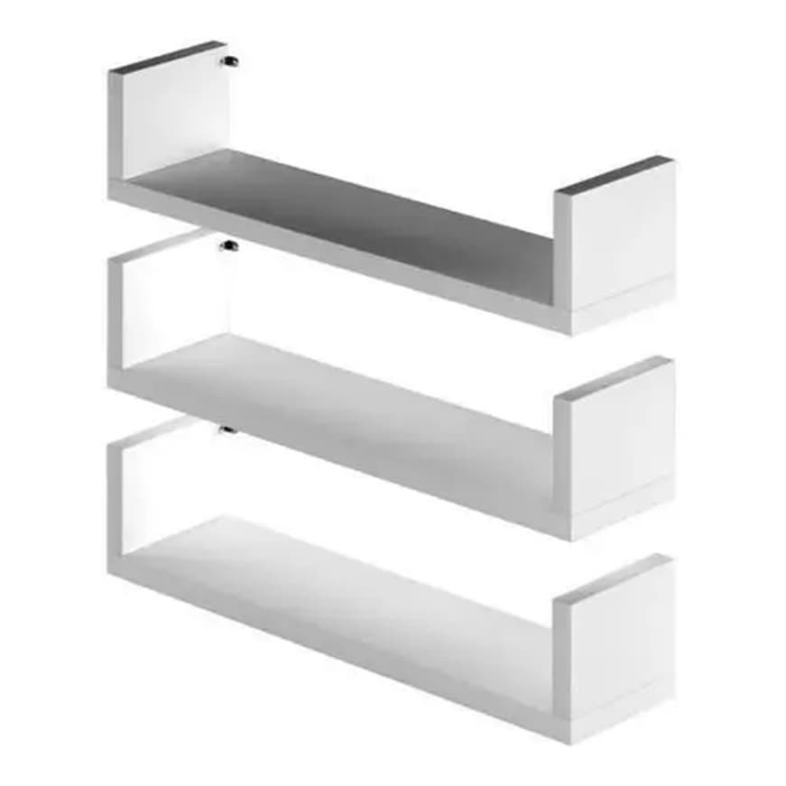 Jogo 3 Prateleira Nichos U Livros 40x14 Mdf Branco 15mm