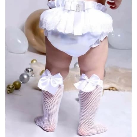 Meia Calça Arrastão Branco Infantil Bebê Menina Estilosa