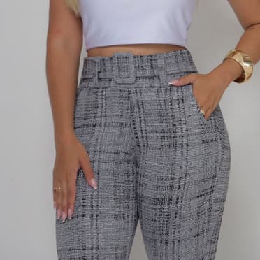 calça feminina skinny mescla com cinto forrado cintura Alta tecido jackar