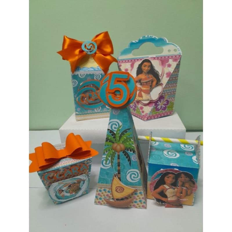 PEGUE E MONTE Kit de Caixas Personalizadas Moana Aniversário Decoração de Festa Lembrancinha l FAZEMOS EM TODOS OS TEMAS