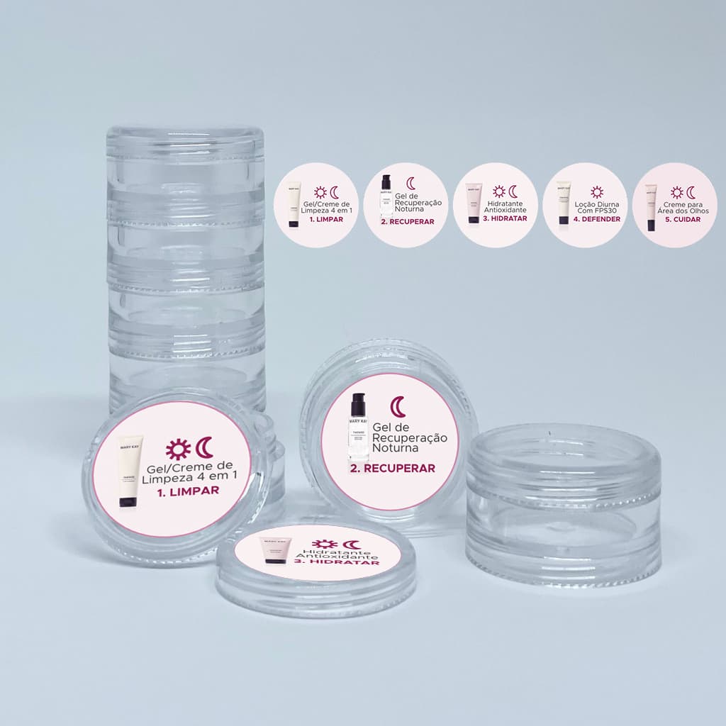 Kit 2 Cartelas Adesivos, Etiquetas 2cm para Potes de Amostras Produto Time Wise 3D Mary Kay Completo