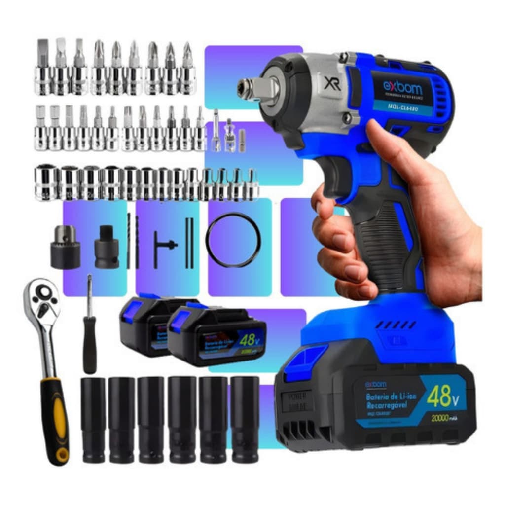 Kit Chave De Impacto 48v Parafusadeira + Jogo Soquetes 46 Pç
