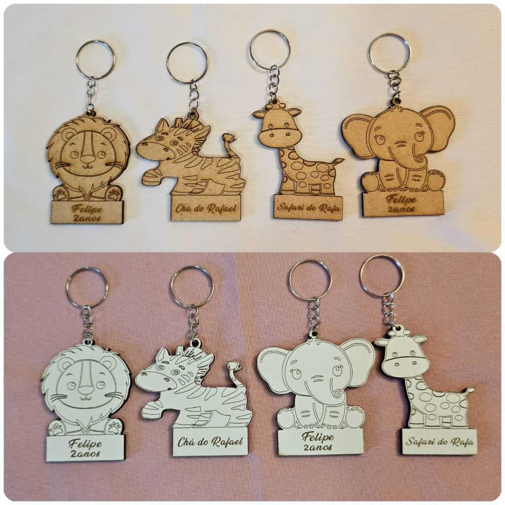 KIT Chaveiro em MDF personalizado Safari para lembrancinhas de cha de bebe e aniversarios