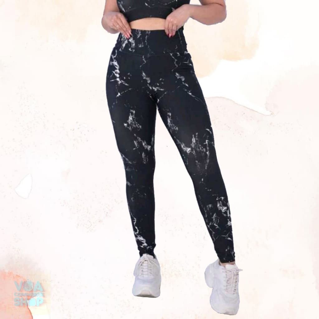 Calça Legging Feminina Marmorizada Fitness Academia Cintura Alta