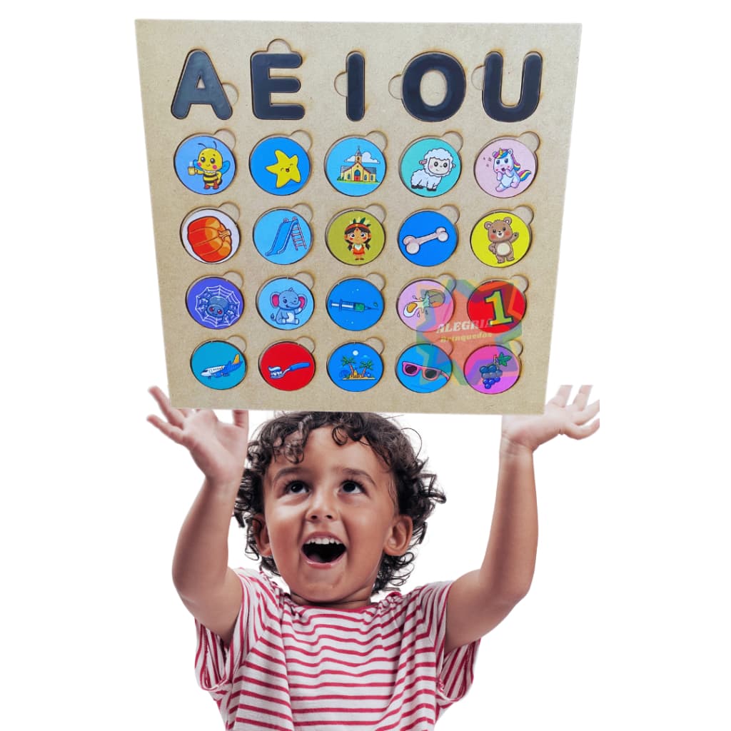 Brinquedo Educativo Vogais MDF - Encaixe: Memorização, Coordenação Motora, Aprendizado Multissensorial