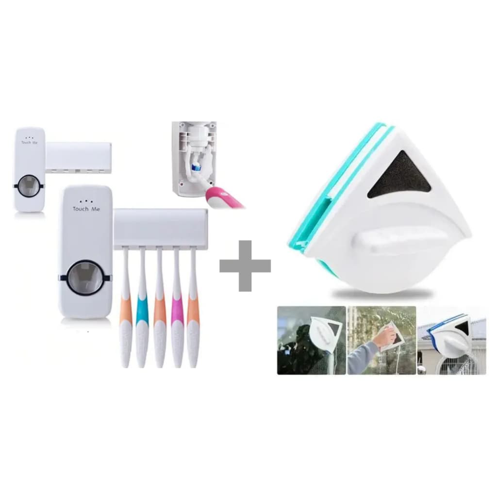 Kit Limpador de Vidro + Dispenser de Pasta de Dente + Porta Escova