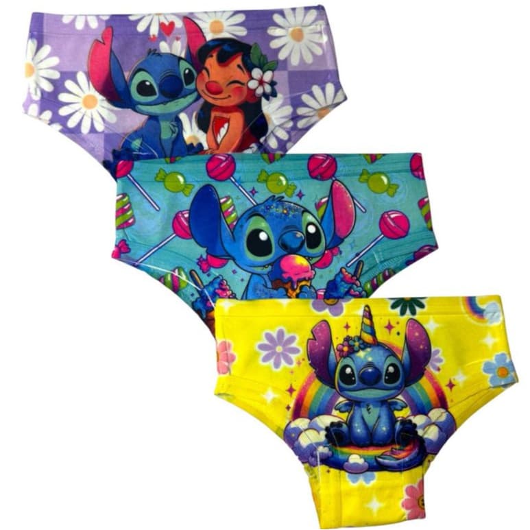 Kit 3 Calcinha Infantil sublimada da Lilo & Stitch Microfibra