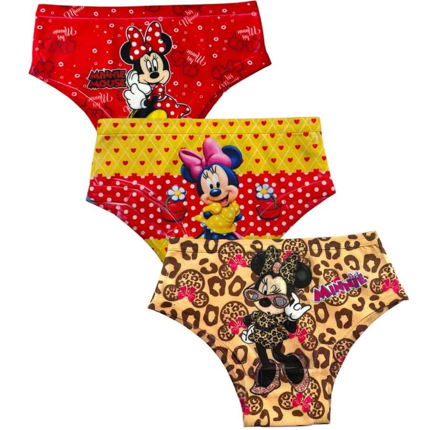 Kit 3 Calcinhas Infantil sublimada Minnie Mouse Microfibra