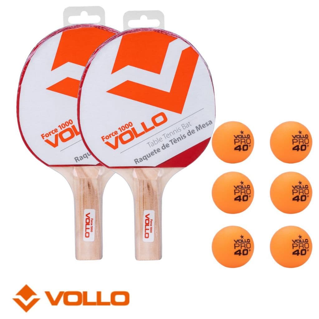 Kit Raquete + 6 Bolinhas Ping Pong Tenis de Mesa Vollo Cabo Reto Vermelha e Preta ITTF Competição