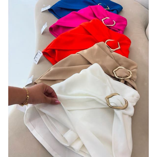 short Saia Feminino Neoprene com Fivela Orgânica Tendência Verão