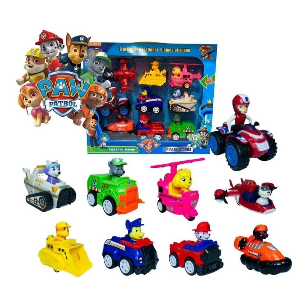 Kit Coleção 9 Carrinhos Patrulha Canina Fricção Brinquedos