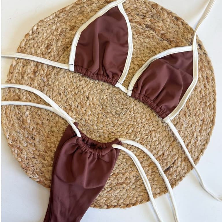 Biquini Bicolor Cortininha com Calcinha Amarração Marquinha de fita Bikini Premium Poliamida Verao