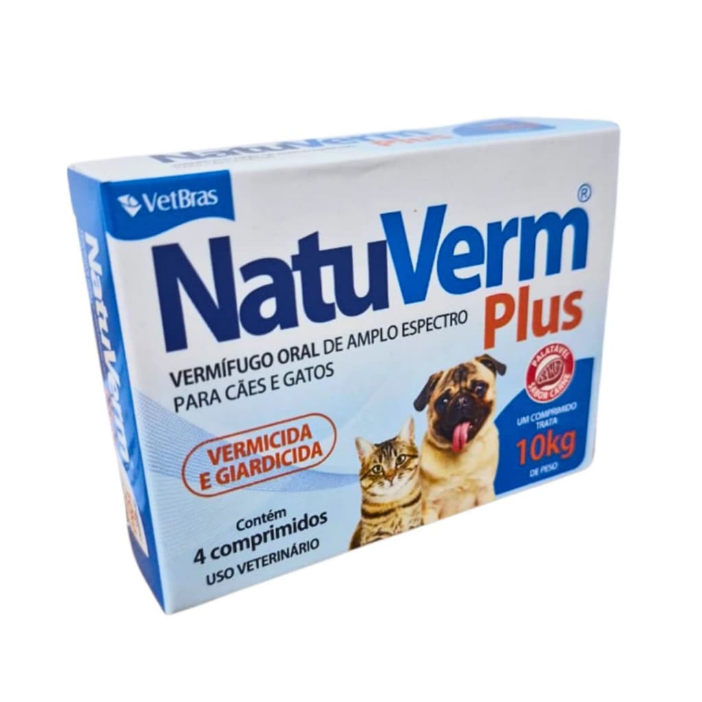 Vermífugo e Giardicida Natu Verm Plus 660 mg para Cães e Gatos - 4 Comprimidos