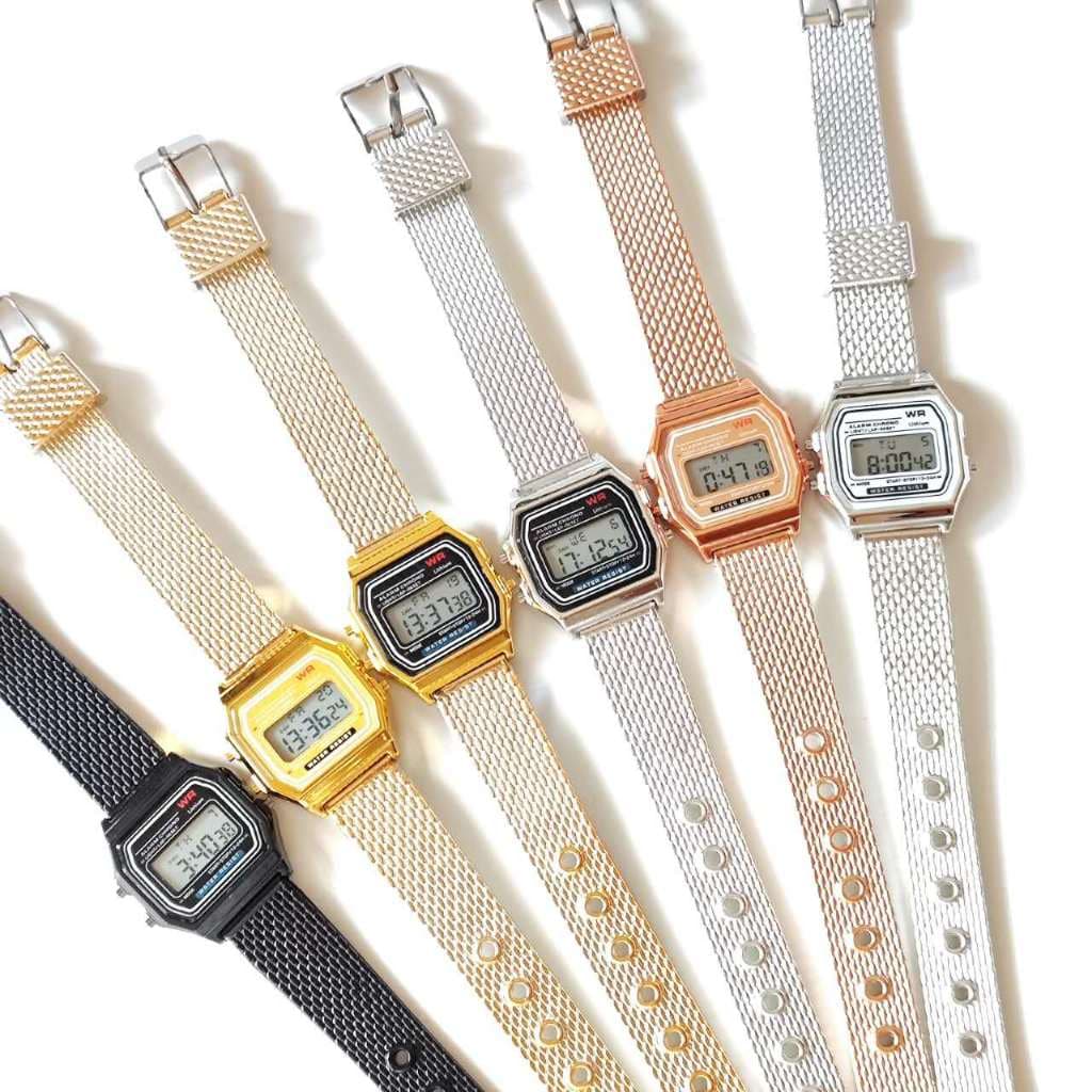 Pulseira de plástico de malha de relógio digital feminino quadrado