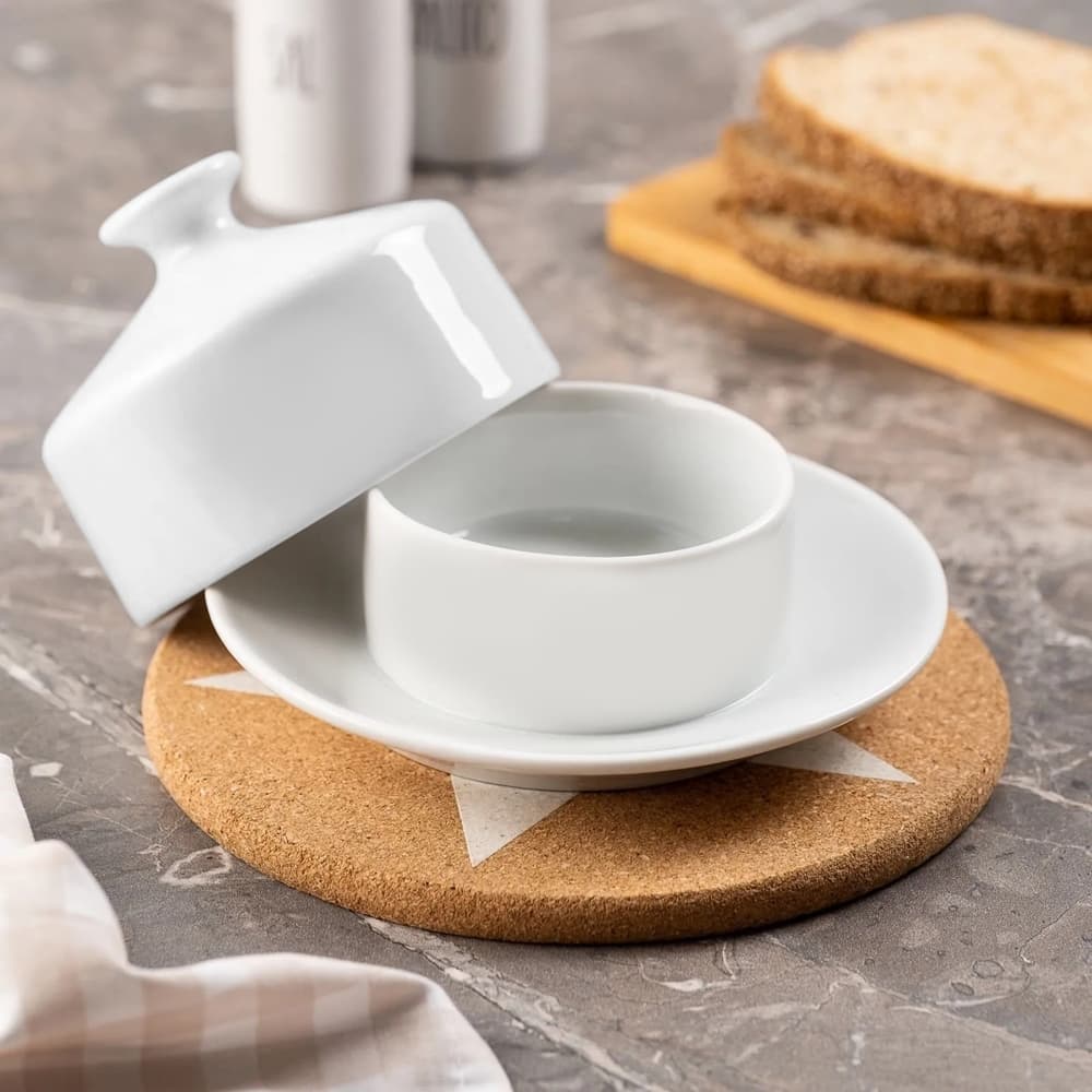 Manteigueira de Porcelana Cilíndrica Branca