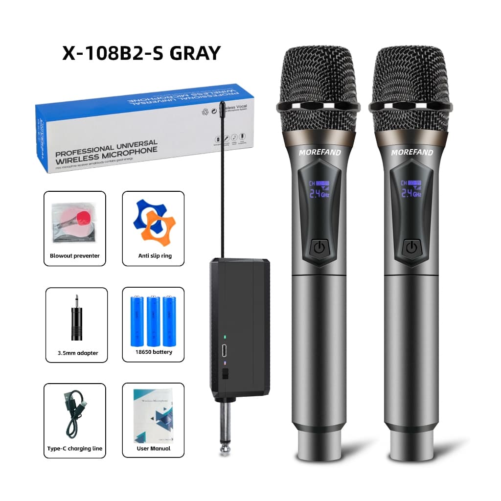 Microfones Dinâmico Sem Fio 2.4GHZ Profissional Recarregável Uhf para Karaokê