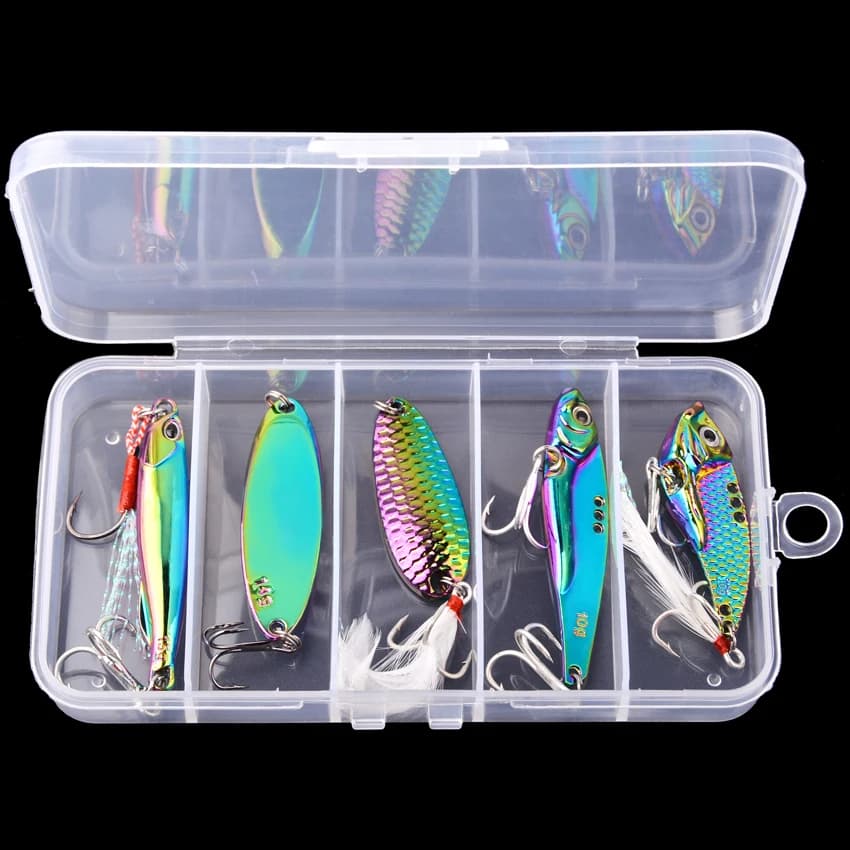 KIT COM 5 ISCAS METAL PARA PESCA COM GARATEIA JIG METAL - MODELOS VARIADOS