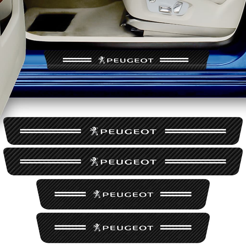 Kit 4 Adesivo Soleira de Porta Carro Compatível Peugeot Proteção Fibra de Carbono Anti Arranhões