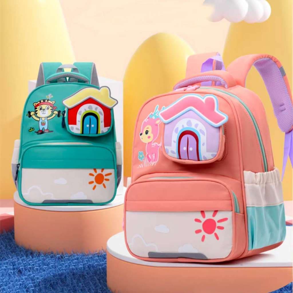 Mochila infantil pré-escola menina menino bonitinho casinha
