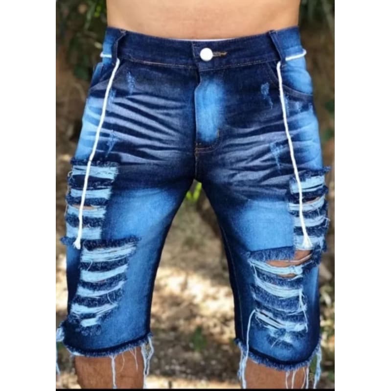 Bermuda Jeans Masculina rasgada Slim Premium C/ Lycra com lycra