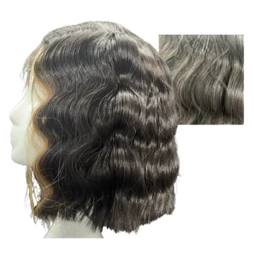 Peruca Ondulada Fibra Premium Preta Mechas Mel 40cm