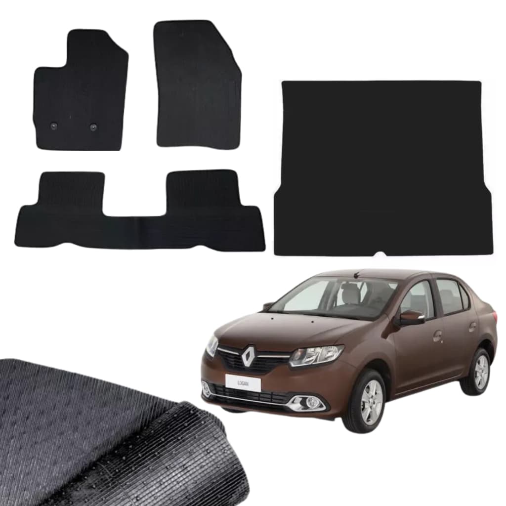 Kit Tapete Borracha Renault Logan 2004 A 2016 + Tapete Porta Malas