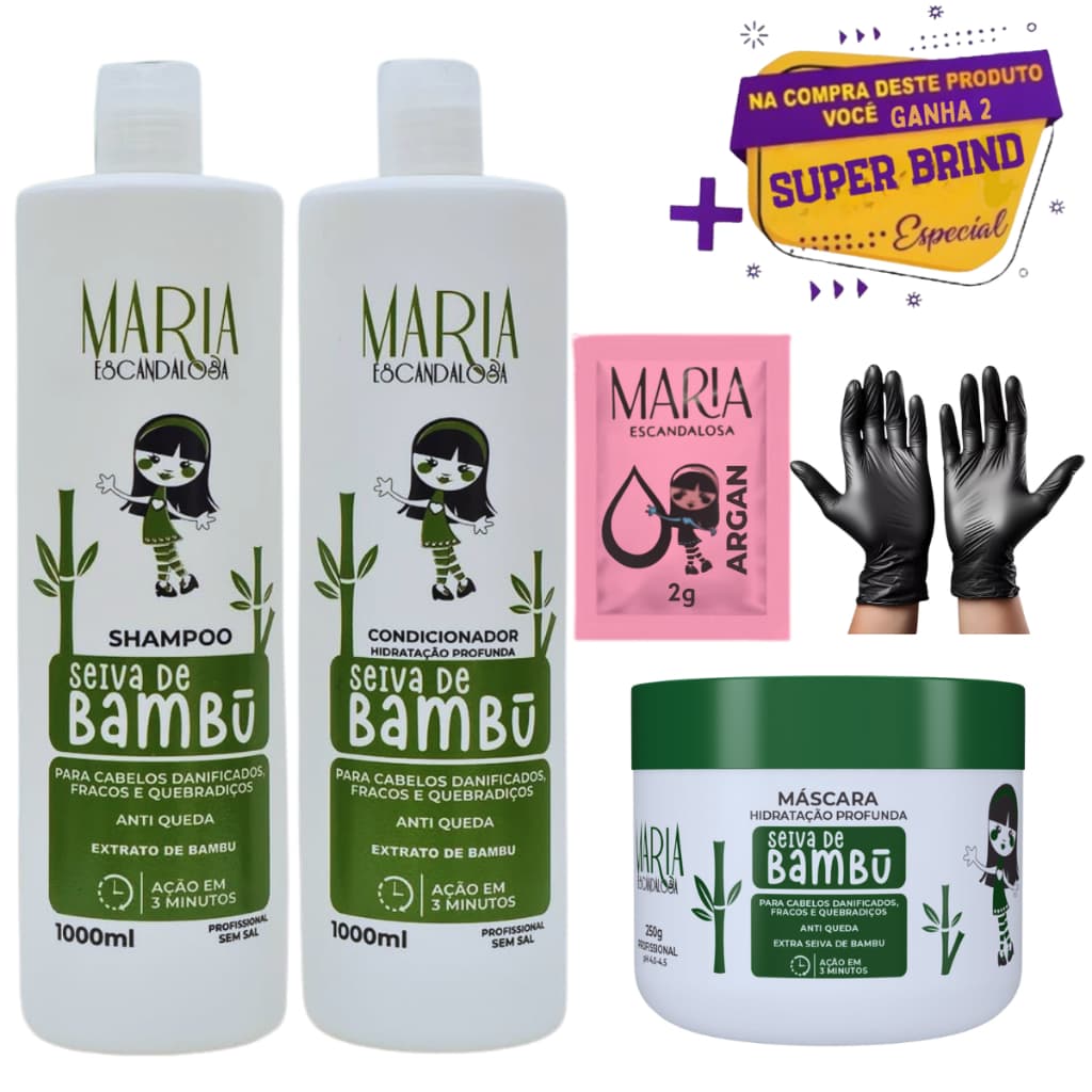 Kit Home Care Bambu Shampoo + Condicionador + Mask 250g  2x1l Maria Escandalosa