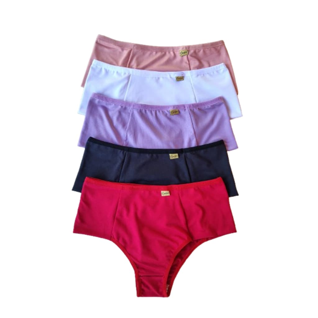 Kit 05 Calcinha Cós Alto Segura Barriga Tanga Modeladora Pós Parto Helena