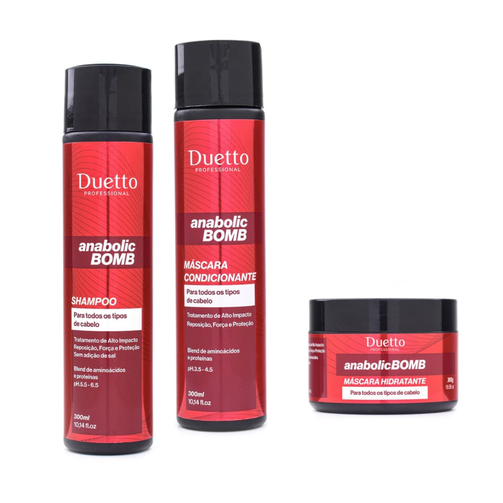 Kit Shampoo + Condiciona + Máscara Anabolic Bomb Duetto 280g