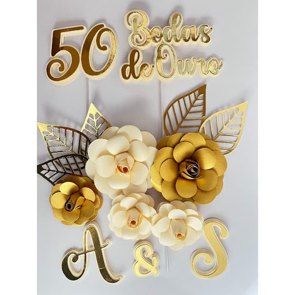 Topo de bolo topper bodas de ouro , decoracao para bolo bodas de ouro
