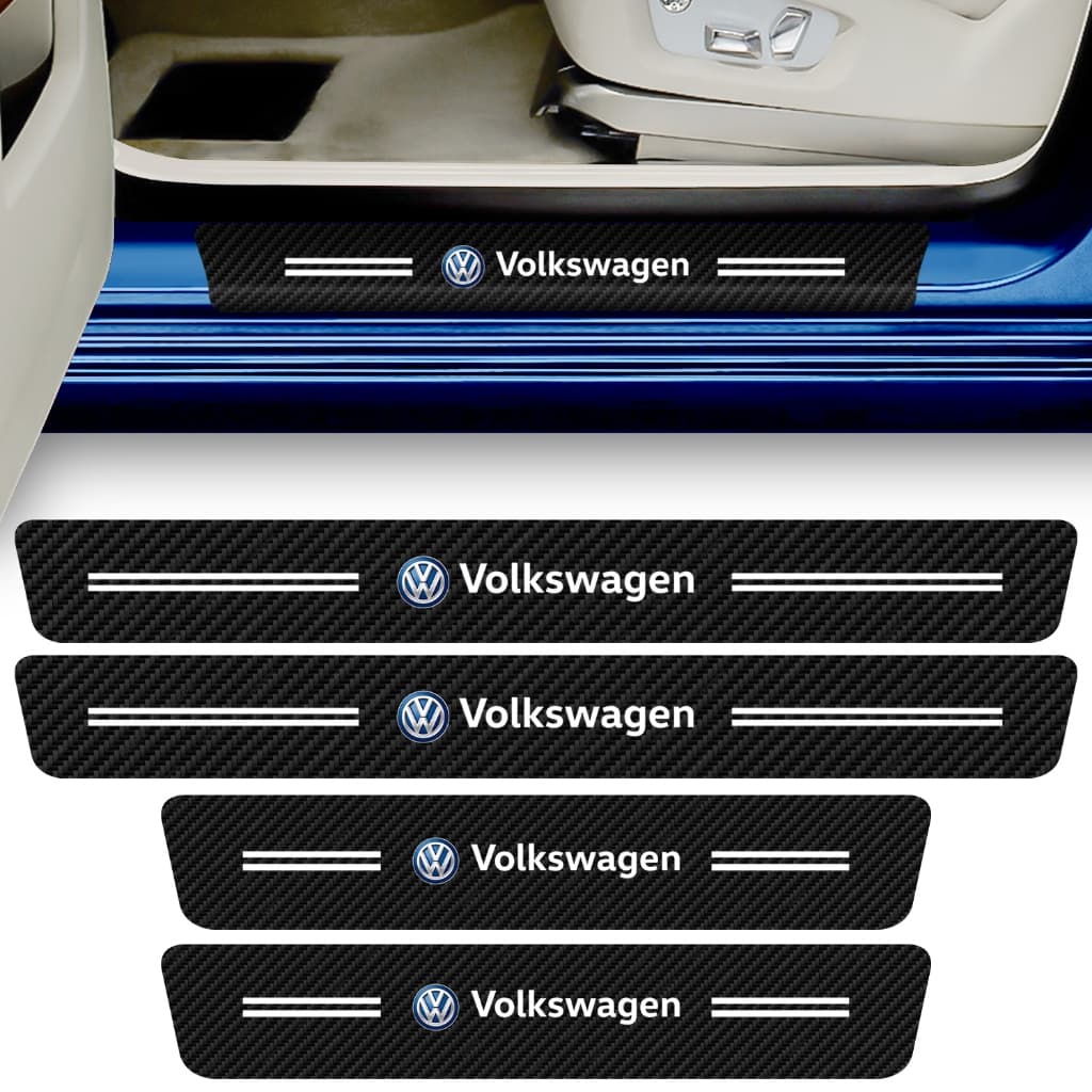 Kit 4 Peças Adesivo Vinil Soleira de Porta Carro Modelo Compatível Volkswagen Vw Fibra de Carbono