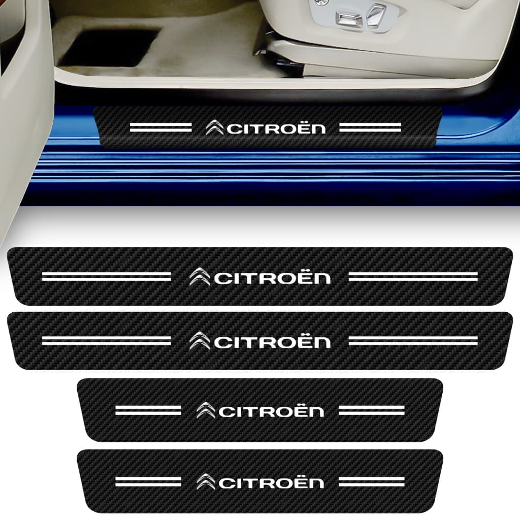Kit 4 Peças Adesivo Vinil Soleira de Porta Carro Modelo Compatível Citroen Proteção Fibra de Carbono