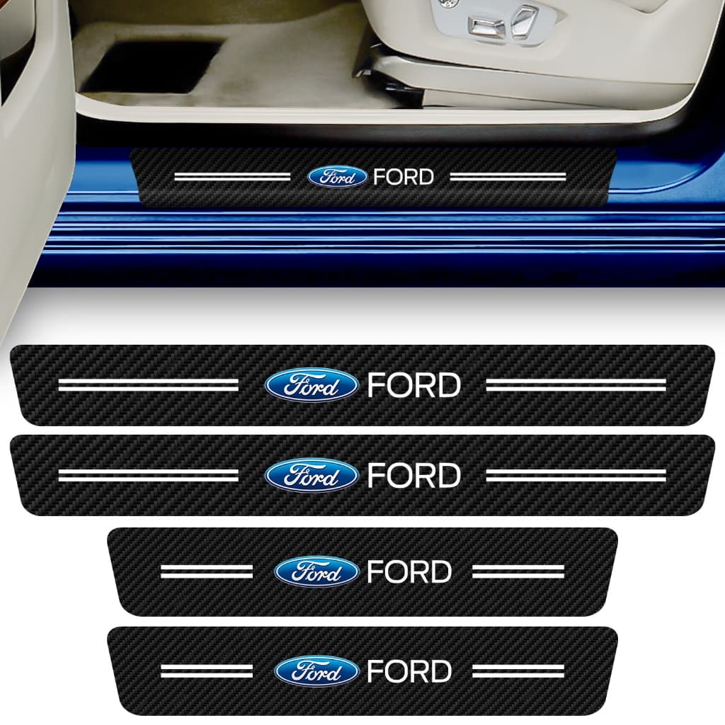 Kit 4 Adesivo Soleira Porta Carro Modelo Compatível Ford Proteção Fibra de Carbono Anti Arranhões
