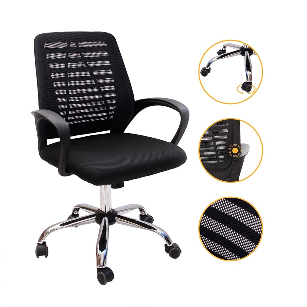 Cadeira De Escritório Diretor Secretária Tela Mesh Simples Com Sistema Relax Giratória Ribs Preta