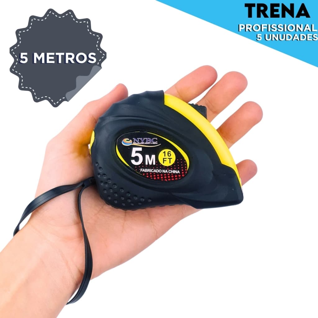 Trena De Aço Emborrachada Profissional - Com 5 Metros - Kit C/5 Unidades - Aero