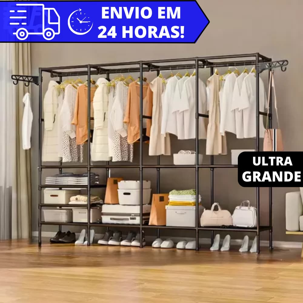 Arara De Roupa Cabideiro De Chão Sapateira Rack Organizador 4 Colunas Aço Inox REFORÇADO