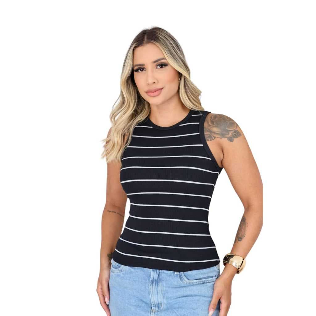 Regata Blusa Blusinha De Ribana de algodão Academia Treino Feminina