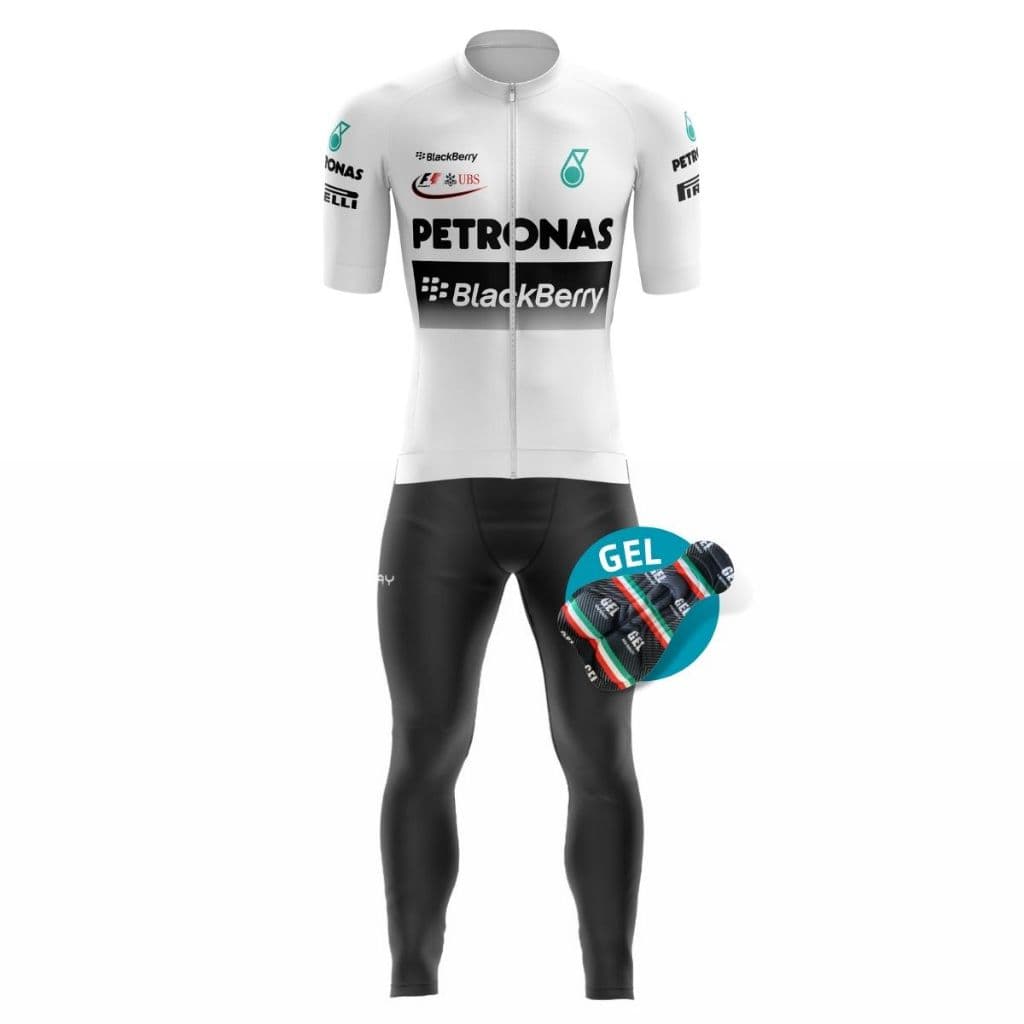 Conjunto Ciclismo Masculino Manga Curta Petronas Branca Proteção Uv Solar Calça Gel Acolchoado Bike Ciclista Pedal Mtb