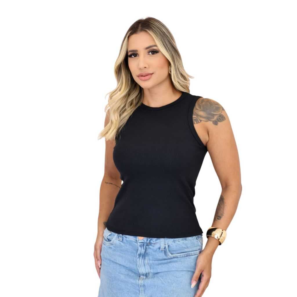 Regata Blusa T shirt Ribana Algodão Academia Esporte Feminina
