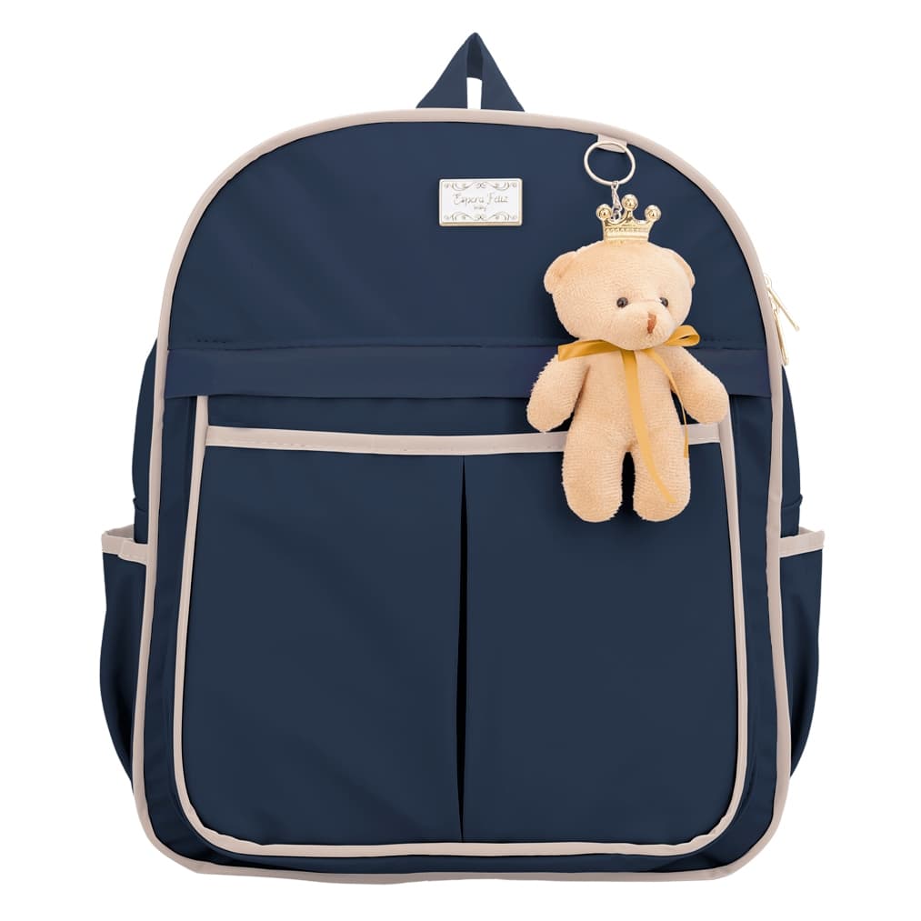 Mochila Maternidade Azul Marinho Bebe Passeio Creche Lisa Luxo Hope
