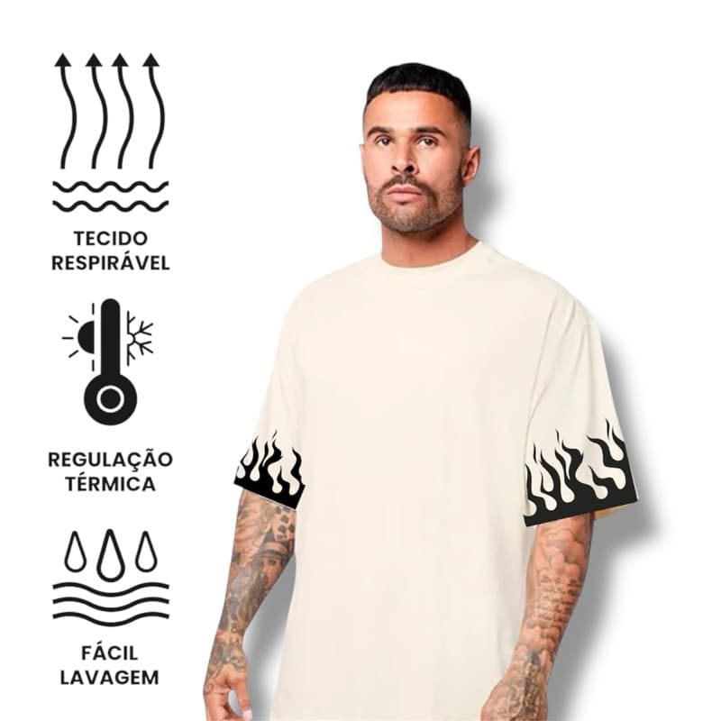 Camiseta Oversized Camisa Blusa Streetwear Masculino Academia Larga Treino Básica Algodão Fogo Maromba Gym Premium