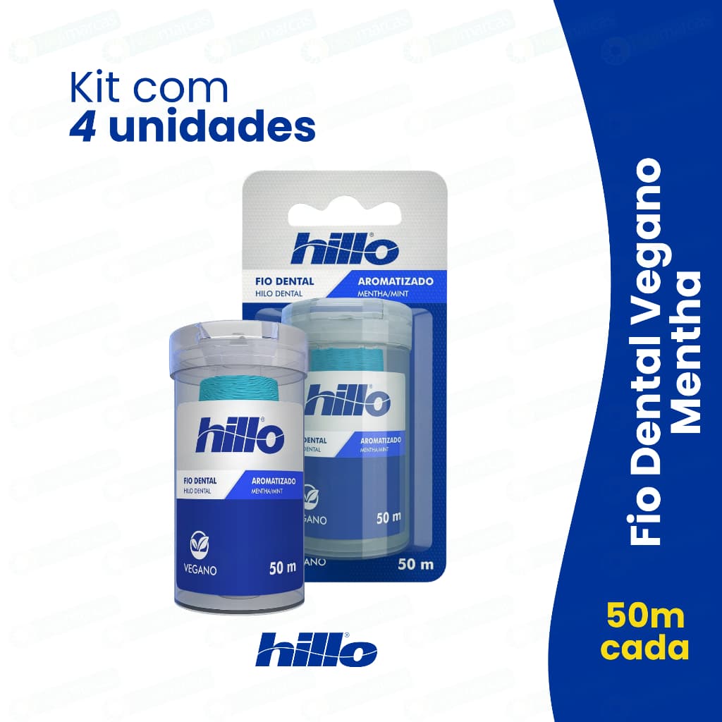 Kit 4 Fio Dental Menta Vegano 50 Metros Hillo Econômico Refrescante Brinde