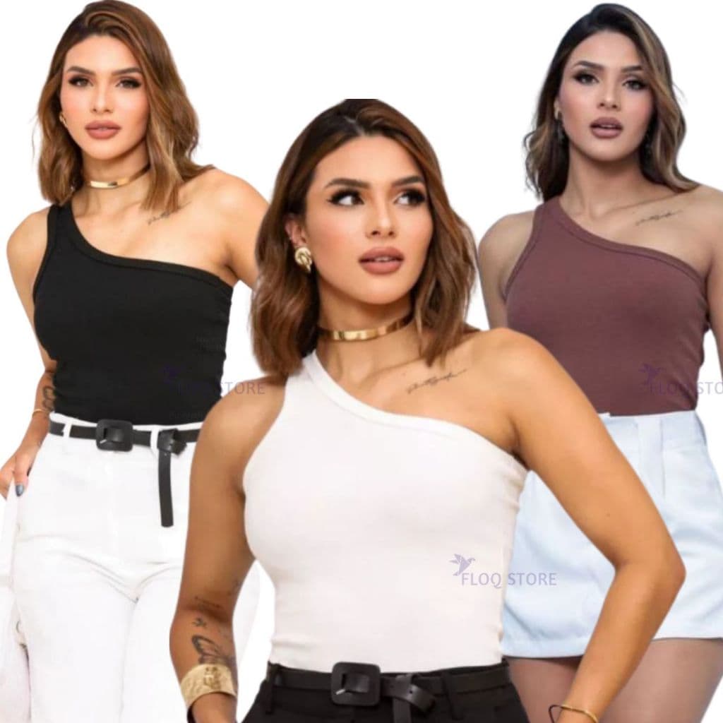 Blusa Femenina Mula Manca Regata Canelada Assimétrica Blusa Nula  Ombro Só Elegante Plus Size