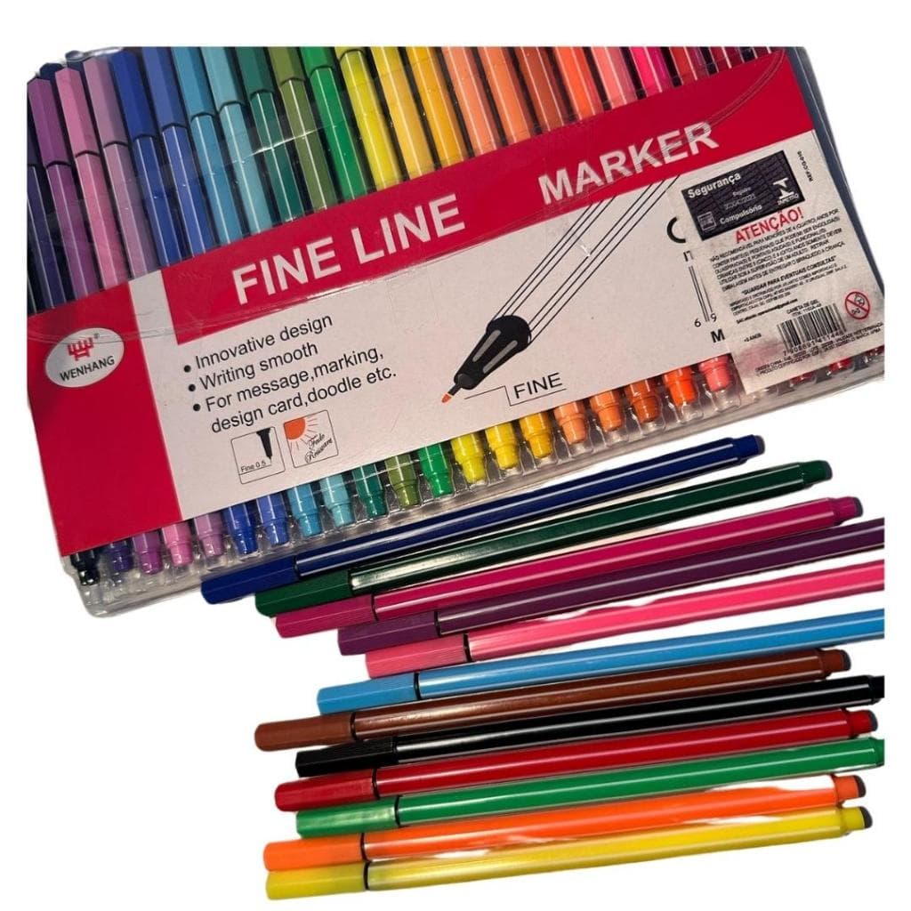 Caneta Hidrográfica Fineline Ponta Fina 0.5 mm Estojo 48 Cores