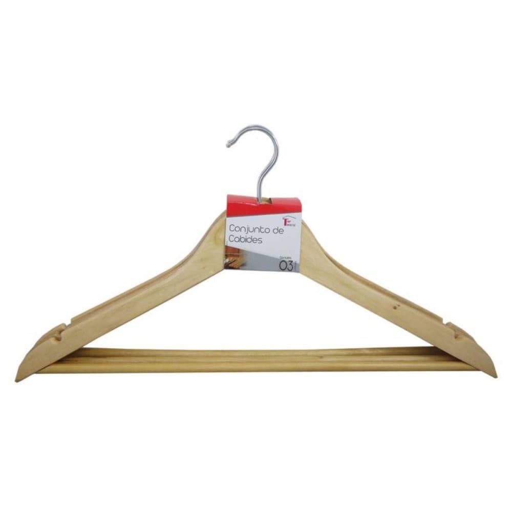 Kit 3 Unidades Cabides Adulto De Madeira com Verniz